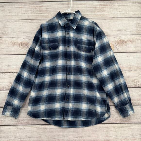 Jachs Button Down Flannel Shirt Mens XL Blue White Long Sleeve 2 Pocket - Picture 1 of 14